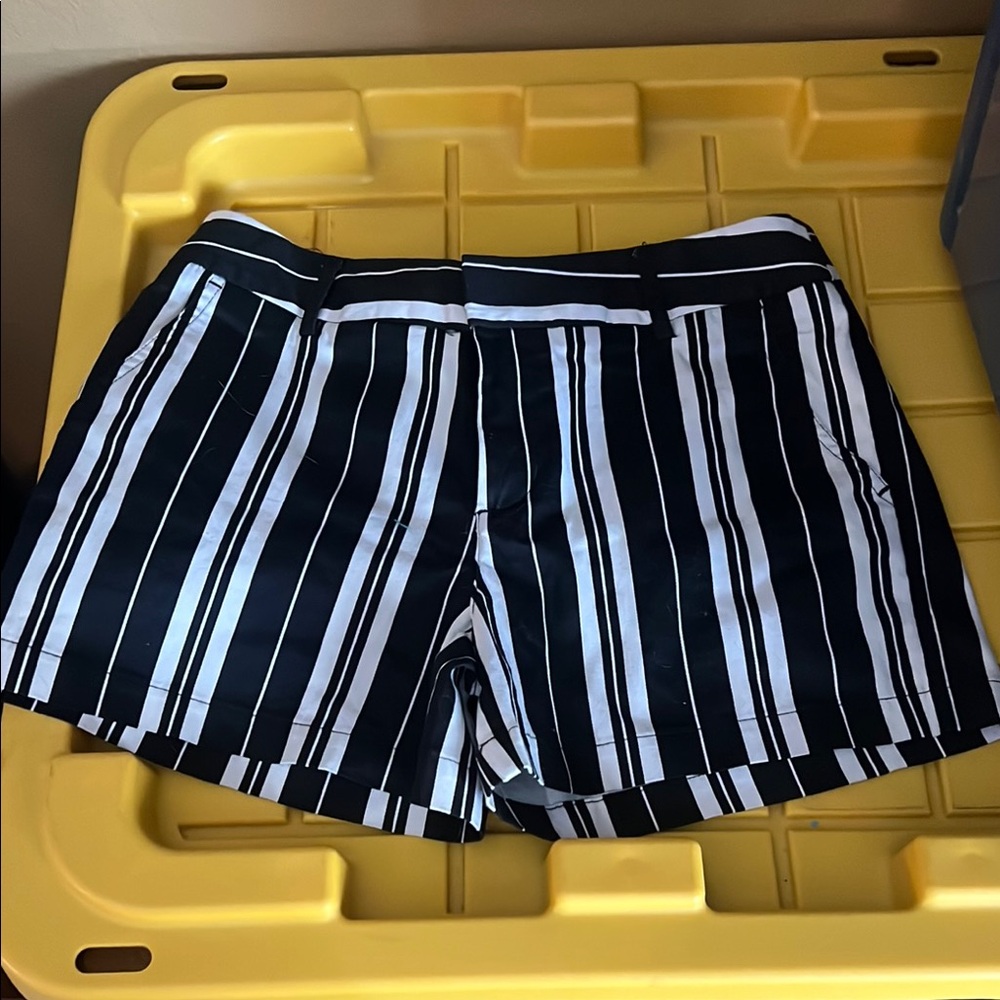 Black and White Striped Bermuda Shorts High-Waisted Casual